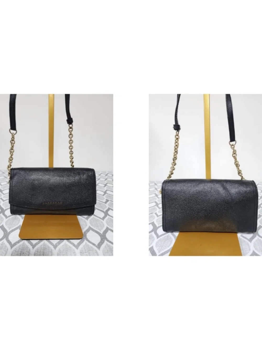 Authentic Burberry Black Soft Grain Leather Henley Wallet on Chain Bag